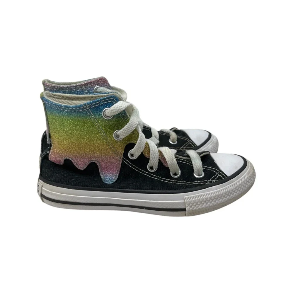 Converse Chuck Taylor All Star High Glitter Drip Youth Size 12 Rainbow Black
